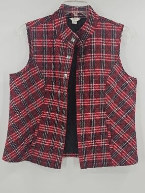 Christopher & Banks Plaid Quilted Snap-Front Vest Size XL